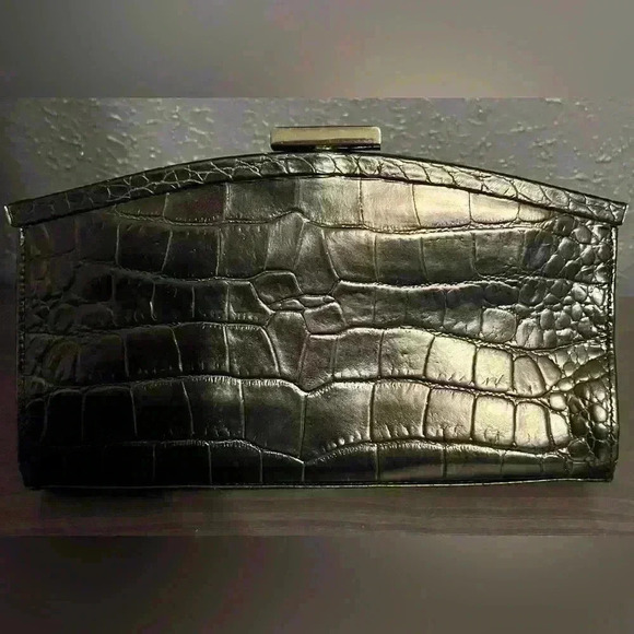 Handbags - Black croc patent long clutch bag